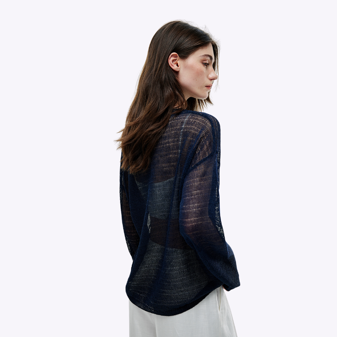 Image of Sheer Long-Sleeve Sweater